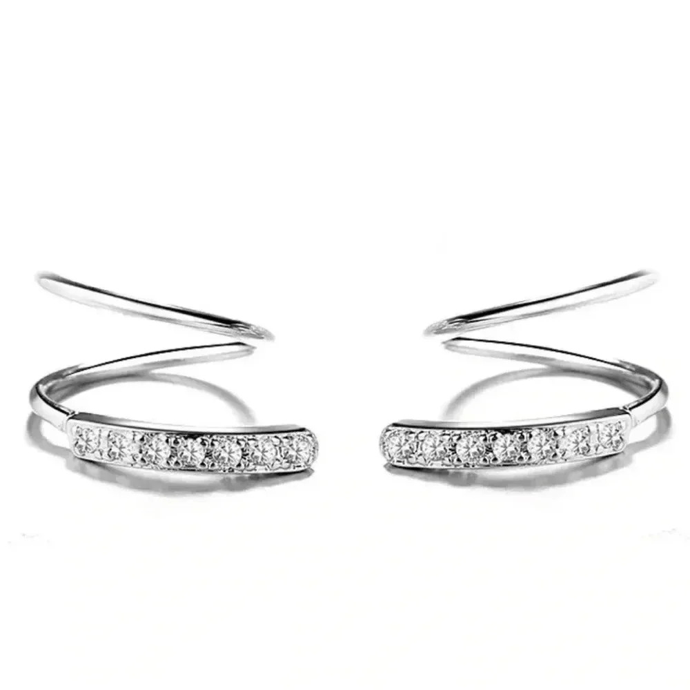 COPY - Sterling Silver Crystal Paved Double Hoop Wave Earrings